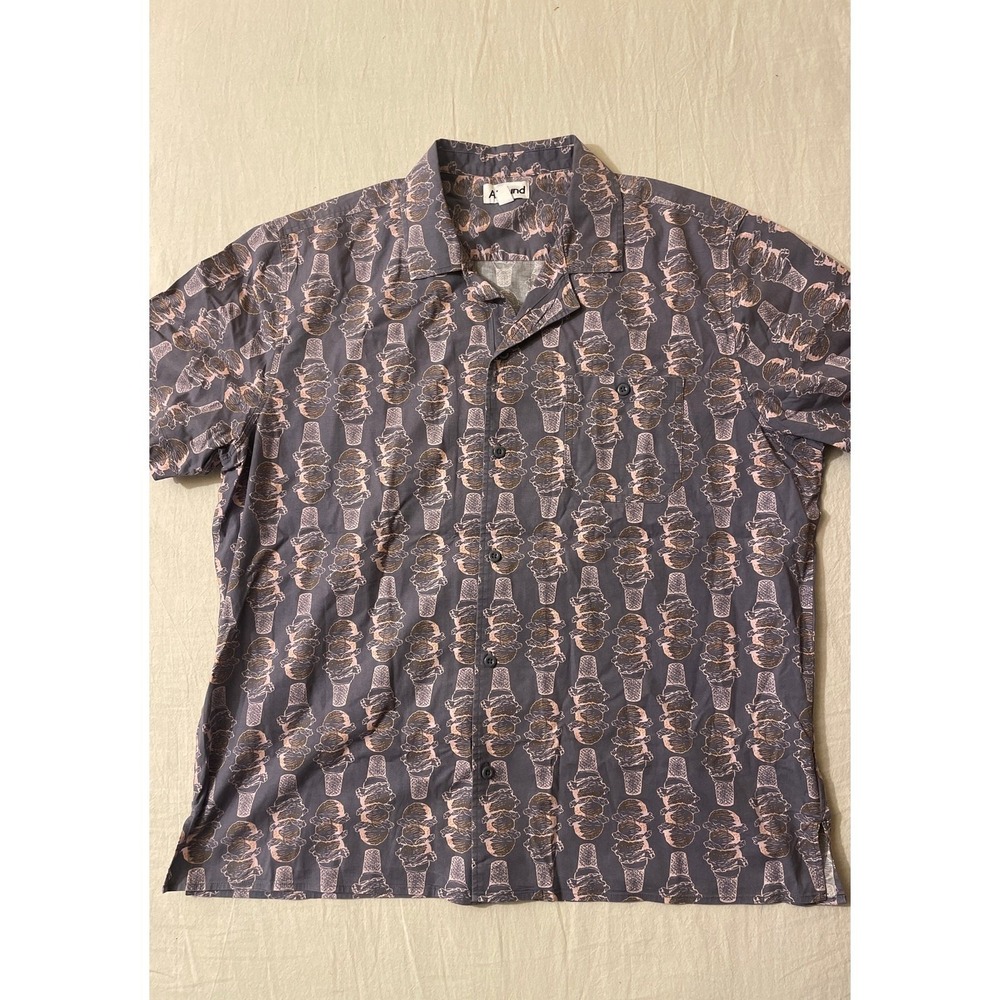 Abound Mens Size Large Ice Cream Print Button Up Short Sleeve Shirt Casual